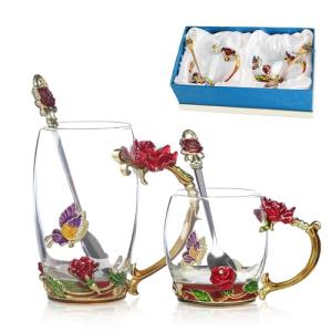 Elegant Glass Tea Cup Set with Spoon