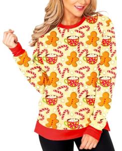 Gingerbread Teacup Graphic Christmas Sweatshirt for Women