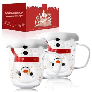 Snowman Christmas Mugs Set with Snowflake Lid