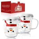 Snowman Christmas Mugs Set with Snowflake Lid