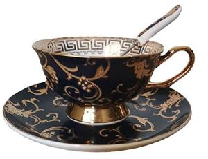 Dark Blue Floral Bone China Cup & Saucer Set