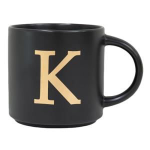 Personalized Black Ceramic Mug with Gold Initial