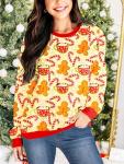 Gingerbread Teacup Graphic Christmas Sweatshirt for Women
