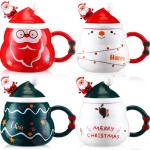 Cute Christmas Mugs Set with Santa Hat and Spoon