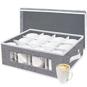 Homyfort Grey Mug Storage Box with Dividers