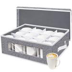 Homyfort Grey Mug Storage Box with Dividers