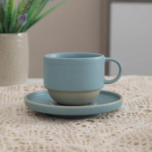 Minimalist Handmade Ceramic Cappuccino Mug & Saucer
