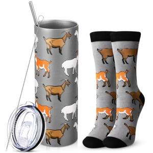 Cute Goat-Themed Travel Mug and Socks Set