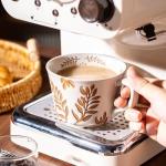 Ceramic Latte Mug Set with Gold Spoons - 4 Pack