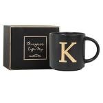 Personalized Black Ceramic Mug with Gold Initial