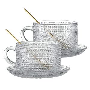 Gezzeny Vintage Set of 2 Embossed Glass Mugs