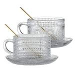Gezzeny Vintage Set of 2 Embossed Glass Mugs