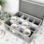 Homyfort Grey Mug Storage Box with Dividers