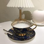 Dark Blue Floral Bone China Cup & Saucer Set