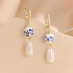 Blue & White Floral Teacup Earrings for Women