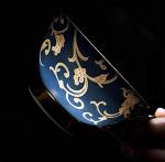 Dark Blue Floral Bone China Cup & Saucer Set