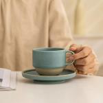 Minimalist Handmade Ceramic Cappuccino Mug & Saucer