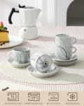 Marble Gray Espresso Cups Set with Saucers