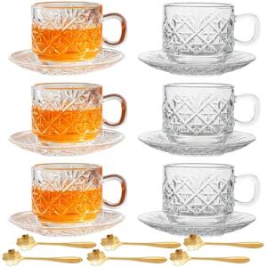 Atarvana 6 Pack Stackable Glass Tea Cups Set