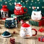 Cute Christmas Mugs Set with Santa Hat and Spoon