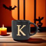 Personalized Black Ceramic Mug with Gold Initial