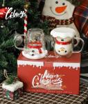 Snowman Christmas Mugs Set with Snowflake Lid