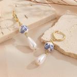 Blue & White Floral Teacup Earrings for Women