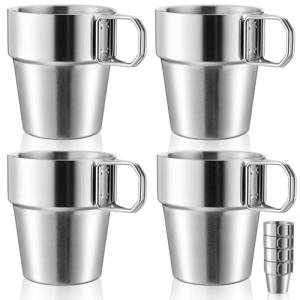 4 Pack Stainless Steel Camping Mugs with Handles