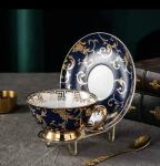 Dark Blue Floral Bone China Cup & Saucer Set