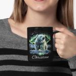 Personalized Polar Bear Coffee Mug with Northern Lights
