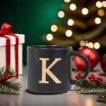 Personalized Black Ceramic Mug with Gold Initial