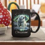 Personalized Polar Bear Coffee Mug with Northern Lights