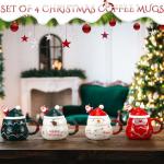 Cute Christmas Mugs Set with Santa Hat and Spoon