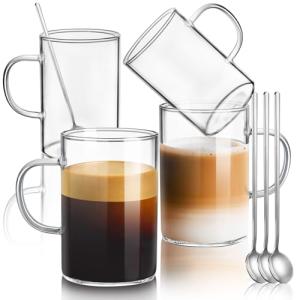 Set of 4 Large Borosilicate Glass Coffee Mugs