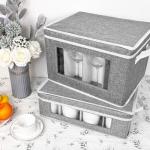 Homyfort Grey Mug Storage Box with Dividers