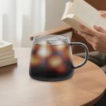 Smoky Black Glass Coffee Mug with Anti-Scald Handle