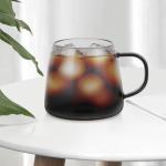 Smoky Black Glass Coffee Mug with Anti-Scald Handle