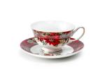 Poinsettia Pine Cone Red Plaid Tea Cup Set