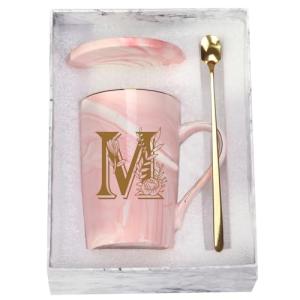 Personalized Pink Flower Initial M Mug 14oz