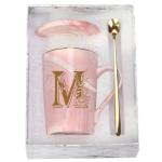 Personalized Pink Flower Initial M Mug 14oz