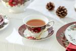 Poinsettia Pine Cone Red Plaid Tea Cup Set