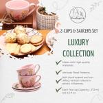 Pink Floral Tea Cup and Saucer Set of 2