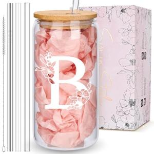 Monogrammed Tumbler with Bamboo Lid and Straw