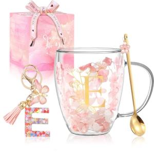 Personalized Double Wall Glass Flower Coffee Mug