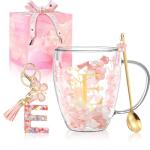 Personalized Double Wall Glass Flower Coffee Mug