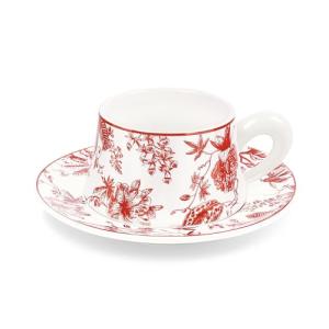 Red Floral Tea Cup and Saucer Set