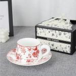 Red Floral Tea Cup and Saucer Set