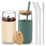 20 Oz Bamboo Lid Drinking Glasses Set