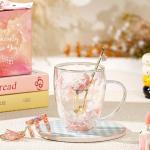 Personalized Double Wall Glass Flower Coffee Mug