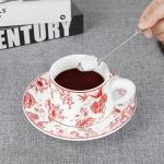 Red Floral Tea Cup and Saucer Set